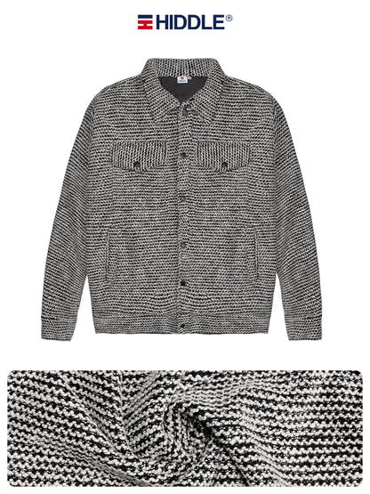 Gray textured shirt with Hiddle logo on a white background