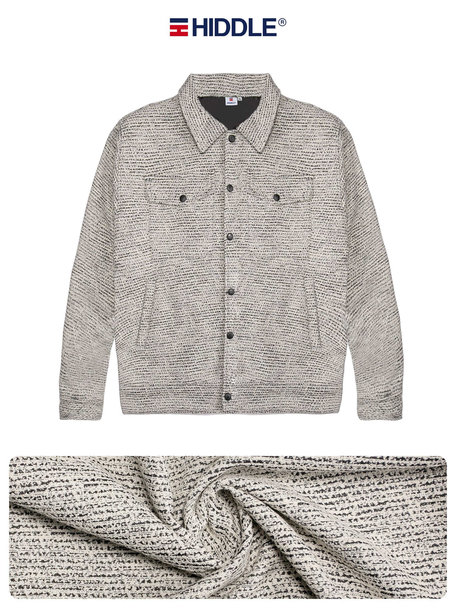 Gray textured shirt with Hiddle logo on a white background