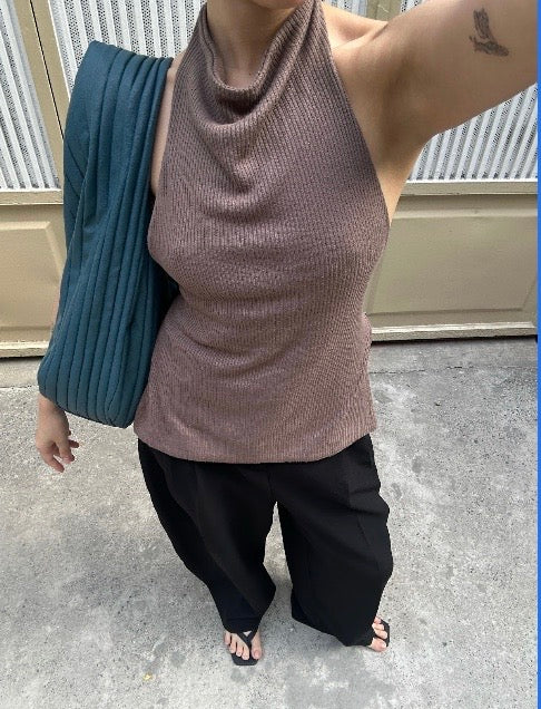 High-neck cap sleeve top for layering
