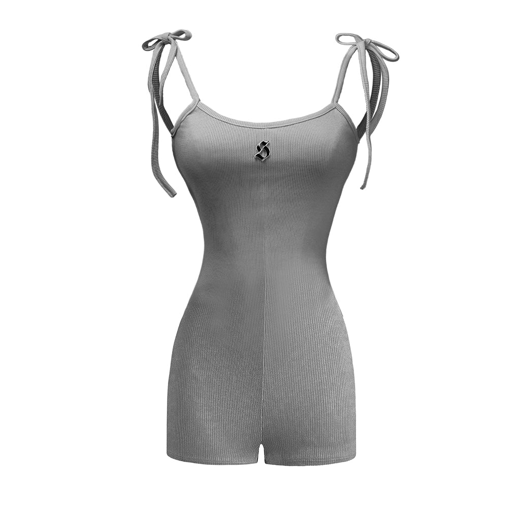 Gray romper with thin straps on a white background