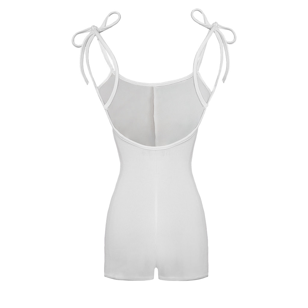 White bodysuit with thin straps on a white background