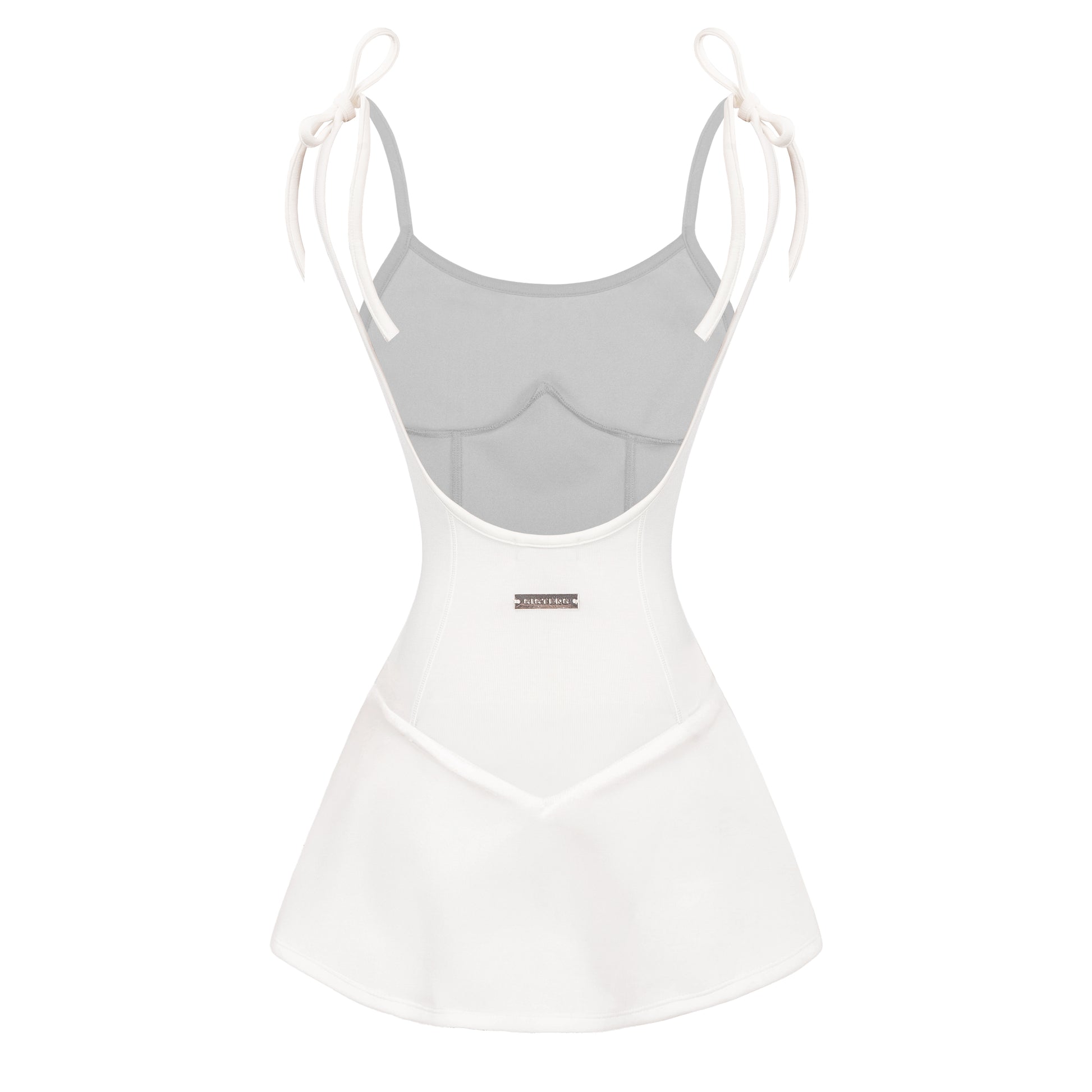 White bodysuit with gray top on a white background