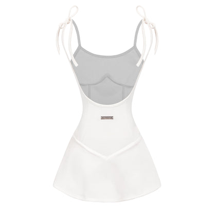 White bodysuit with gray top on a white background