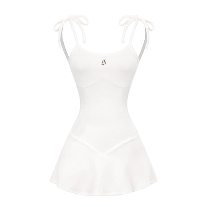 White dress with thin straps on a white background