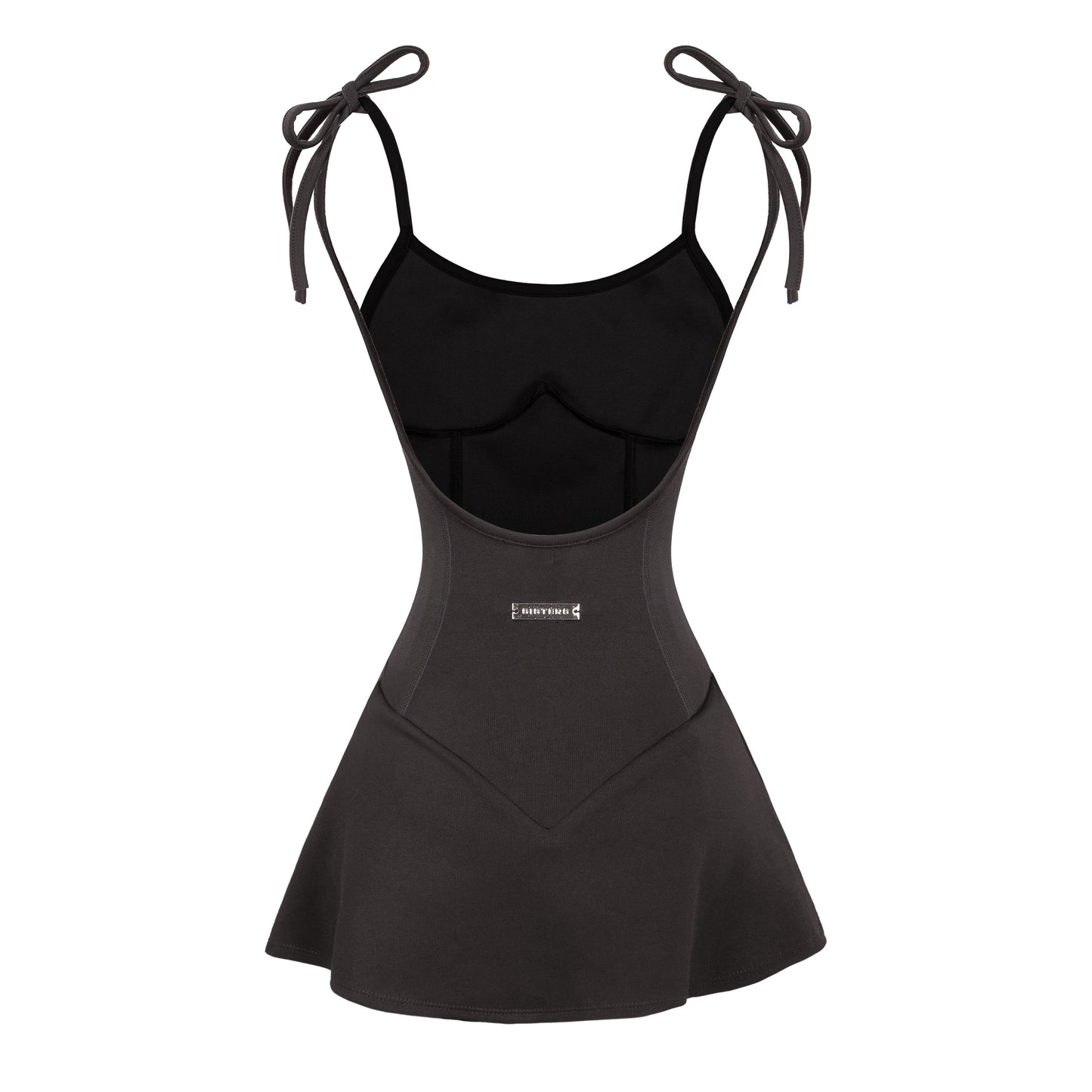 Black swimsuit with bow straps on a white background