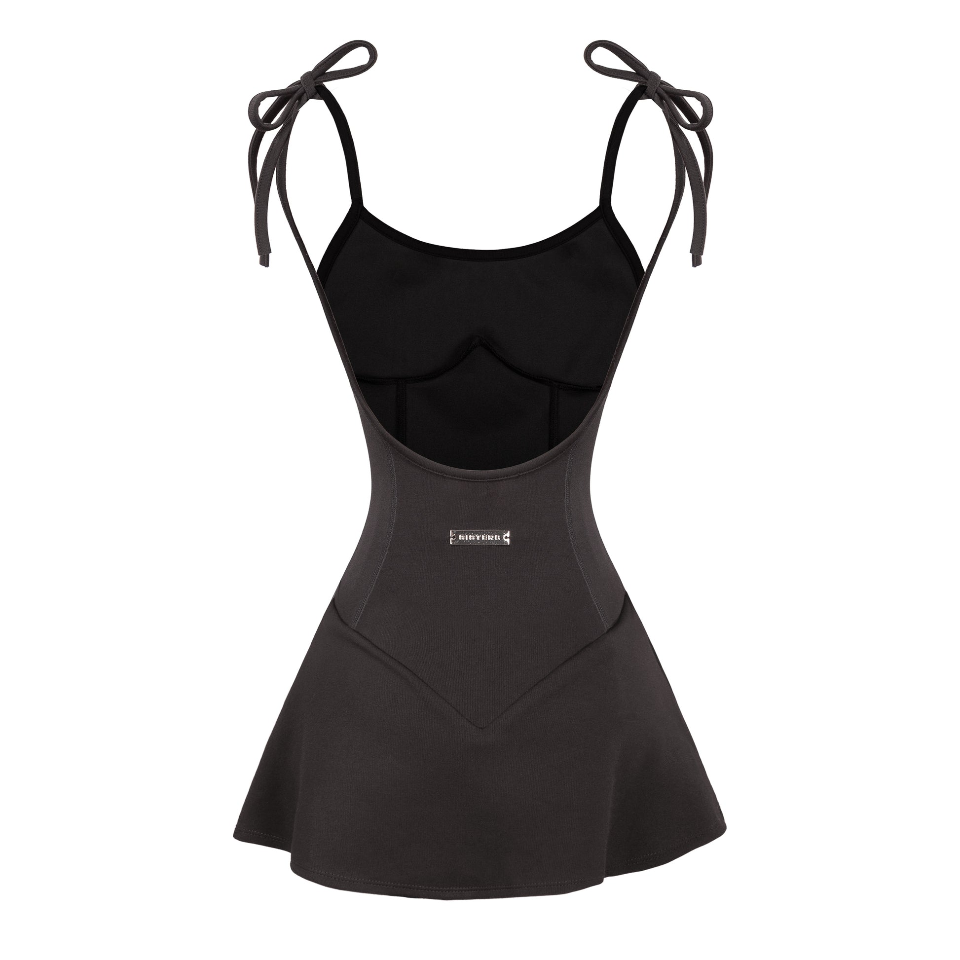 Black swimsuit with bow straps on a white background