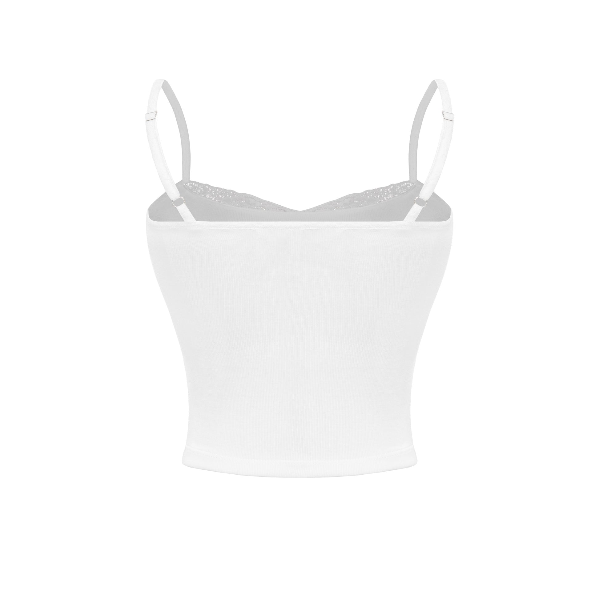 White crop top with thin straps on a white background
