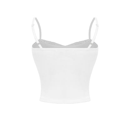 White crop top with thin straps on a white background