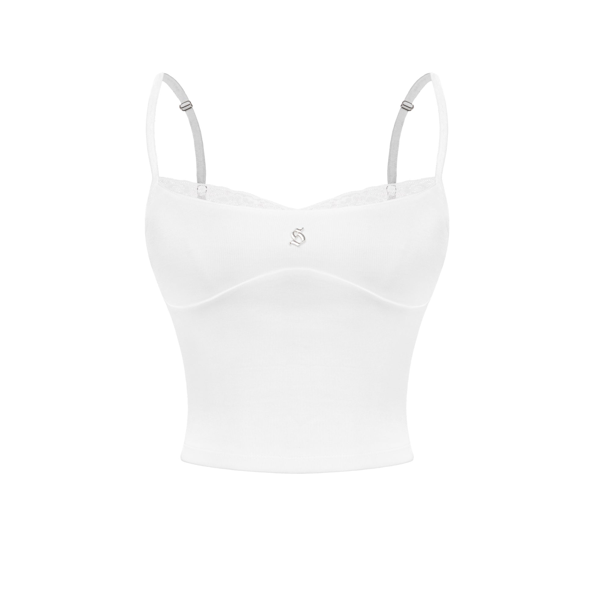 White crop top with thin straps on a white background