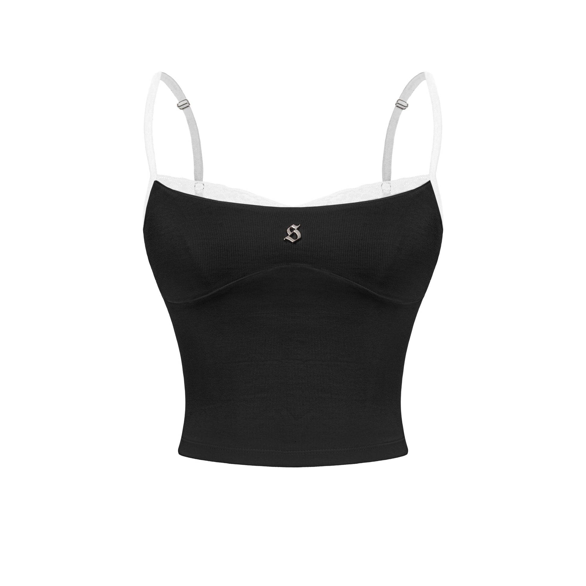 Black tank top with thin straps on a white background
