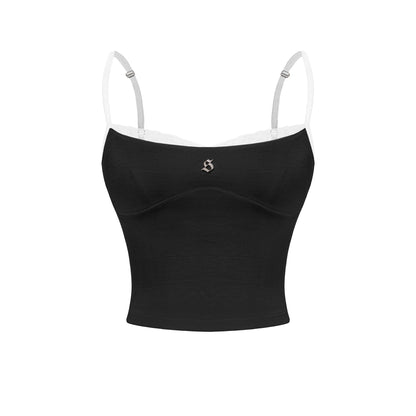 Black tank top with thin straps on a white background