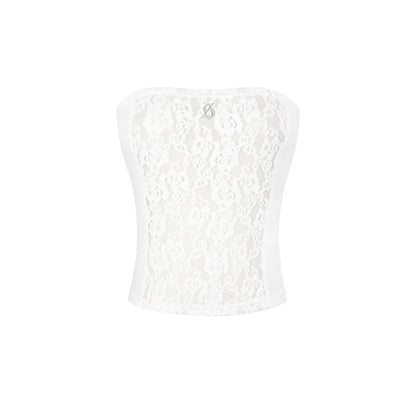White lace bandeau top on a white background