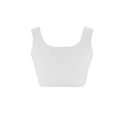White ribbed crop top on a white background