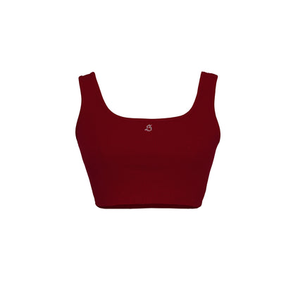 Red crop top on a white background