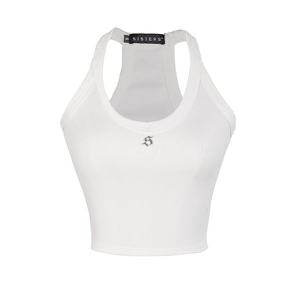 White sports bra with 'SISTERS' branding on a white background