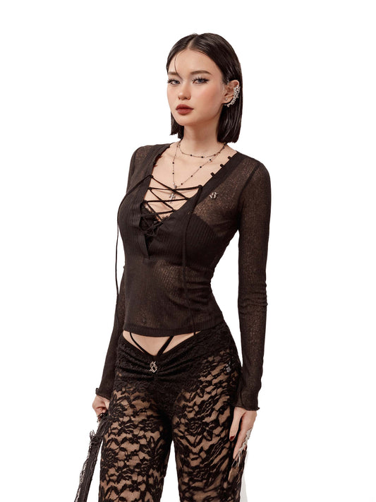 SISTERS - Linen Lace-Up Top