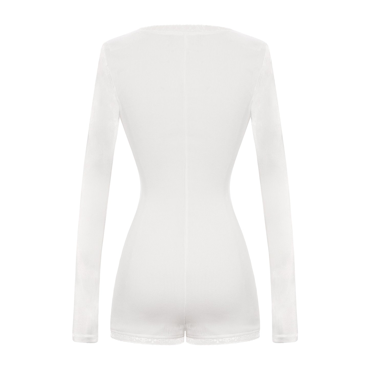 White bodysuit with long sleeves on a white background