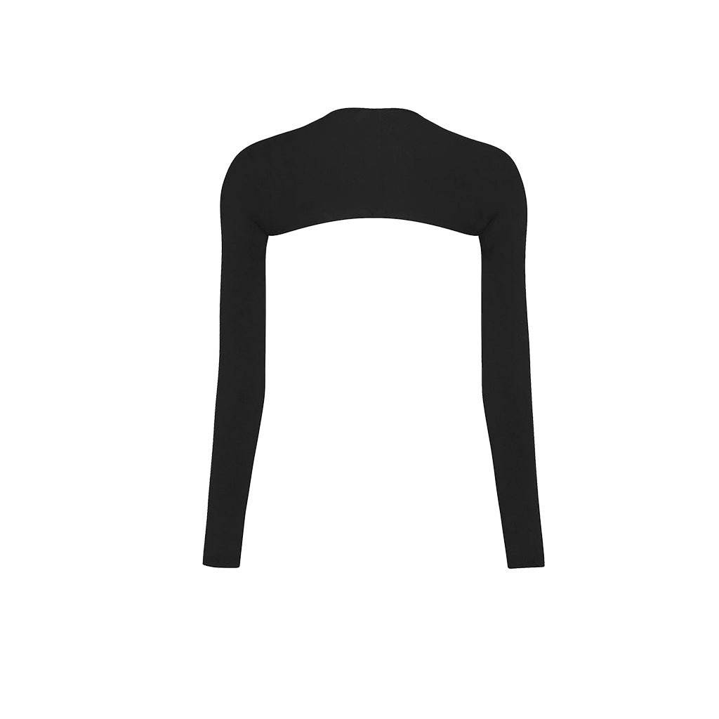 Black long-sleeve top on a white background