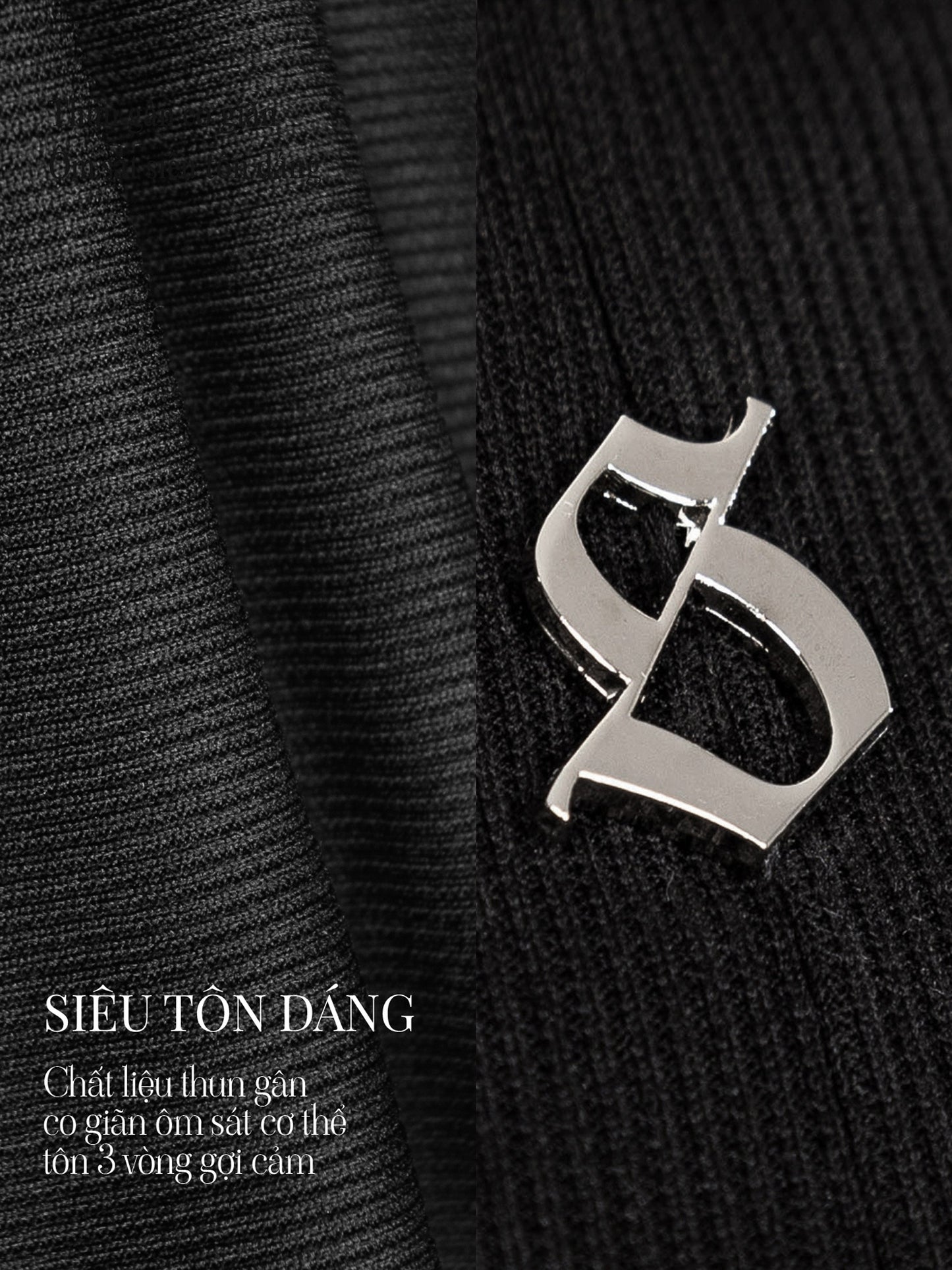 Close-up of a silver brooch on a textured black fabric background