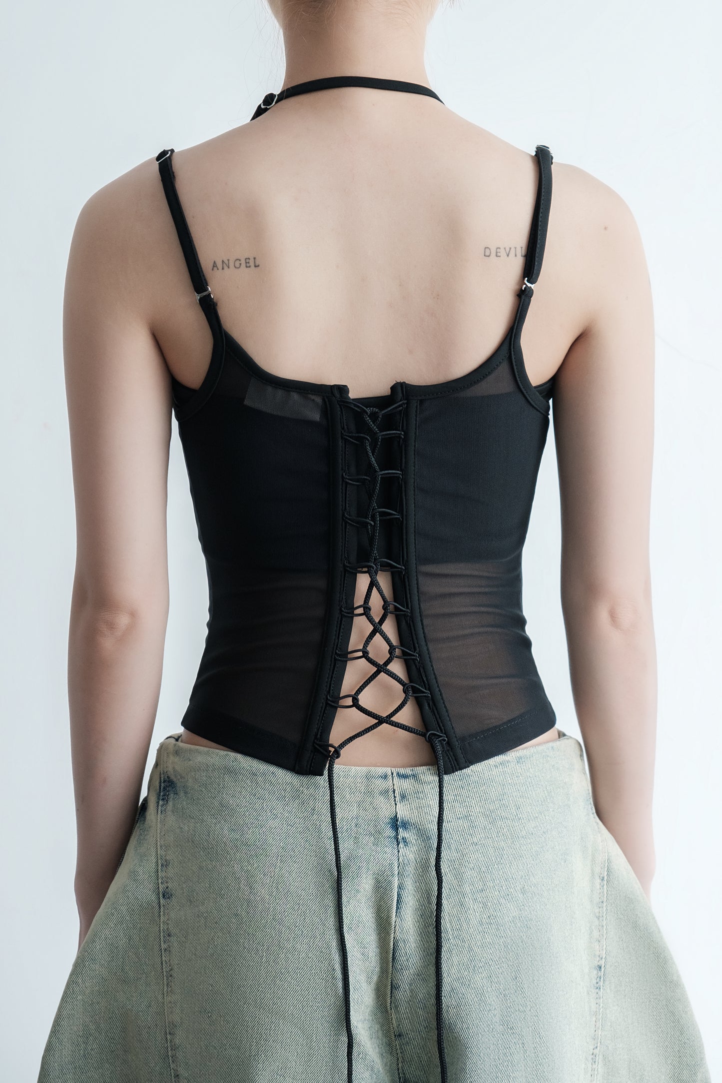 Korean-inspired ivory mesh top