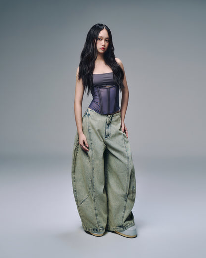 Styled mesh top with layered outfit – minimalist street look