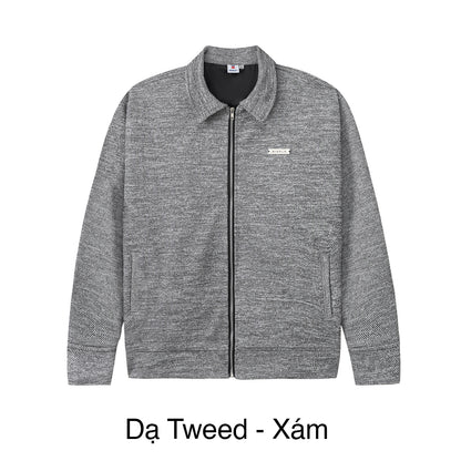Gray zip-up jacket on a white background