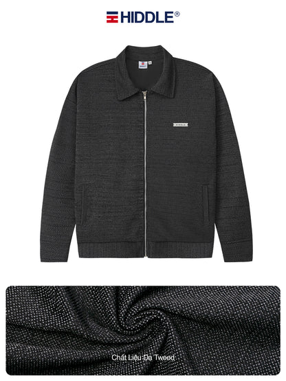 Black zip-up sweater with Hiddle branding on a white background