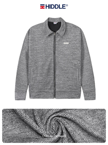 Gray jacket with Hiddle logo on a white background