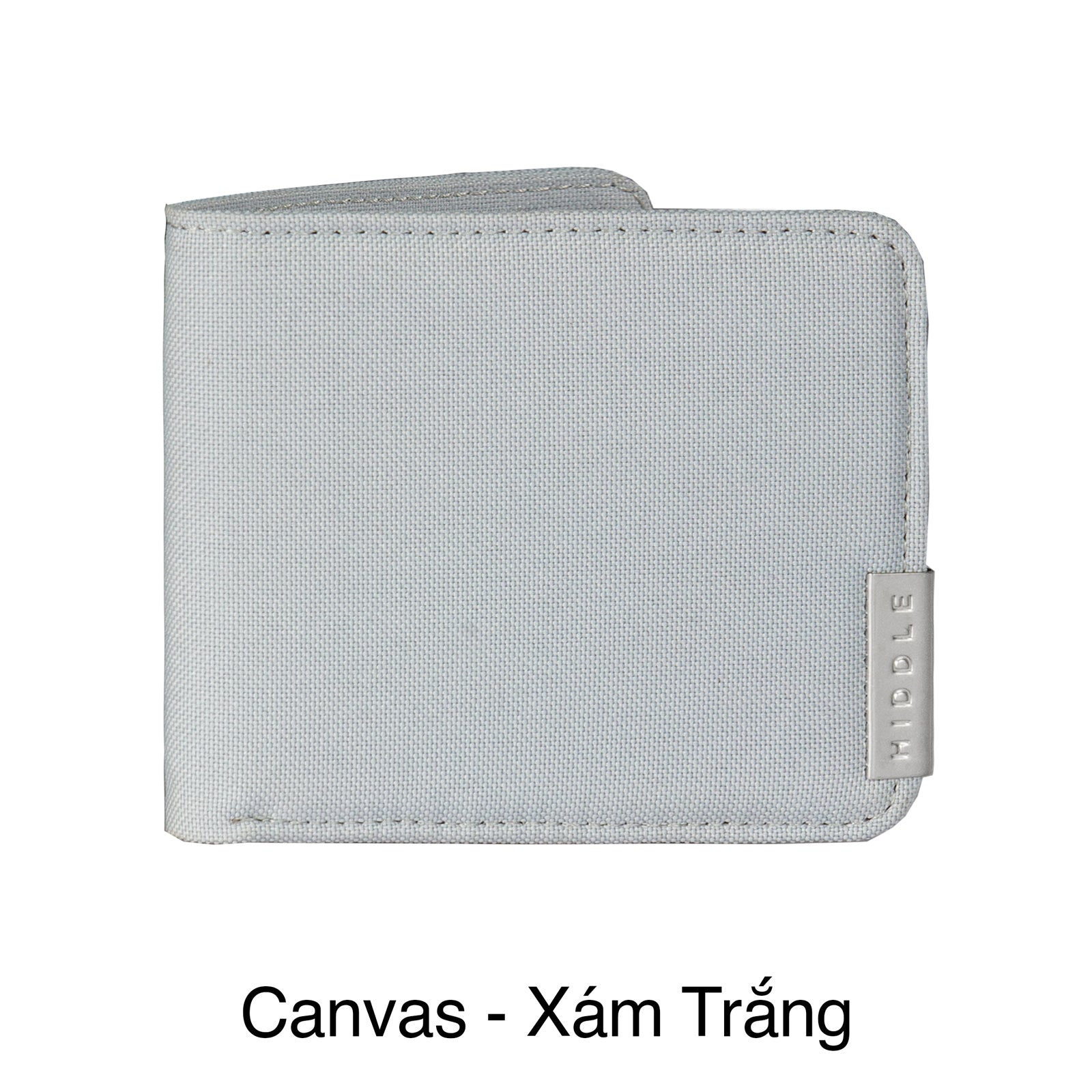 Light gray wallet with 'Hille' branding on a white background