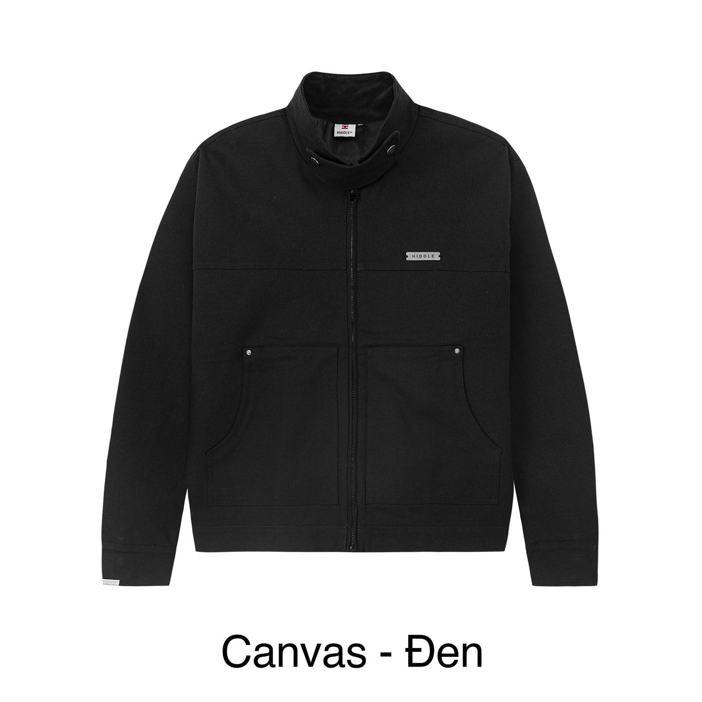 Black jacket with a brand logo on a white background