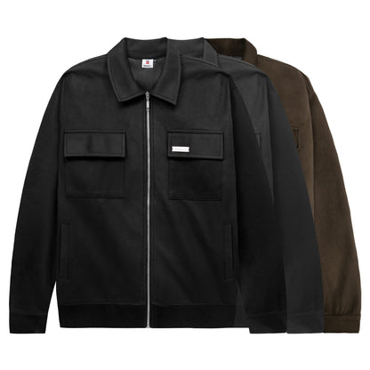 Black and brown jackets on a white background