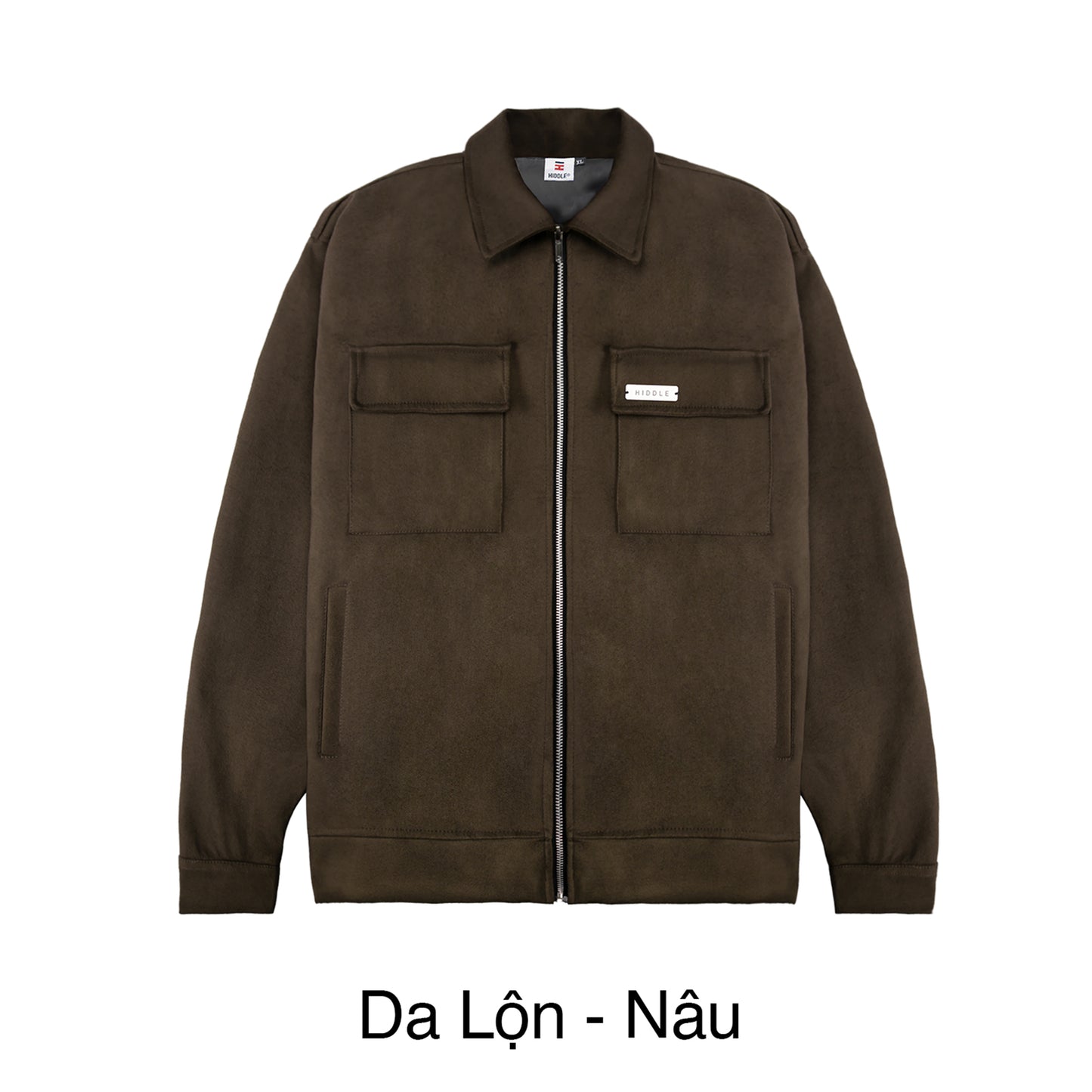 Brown jacket with a brand logo on a white background