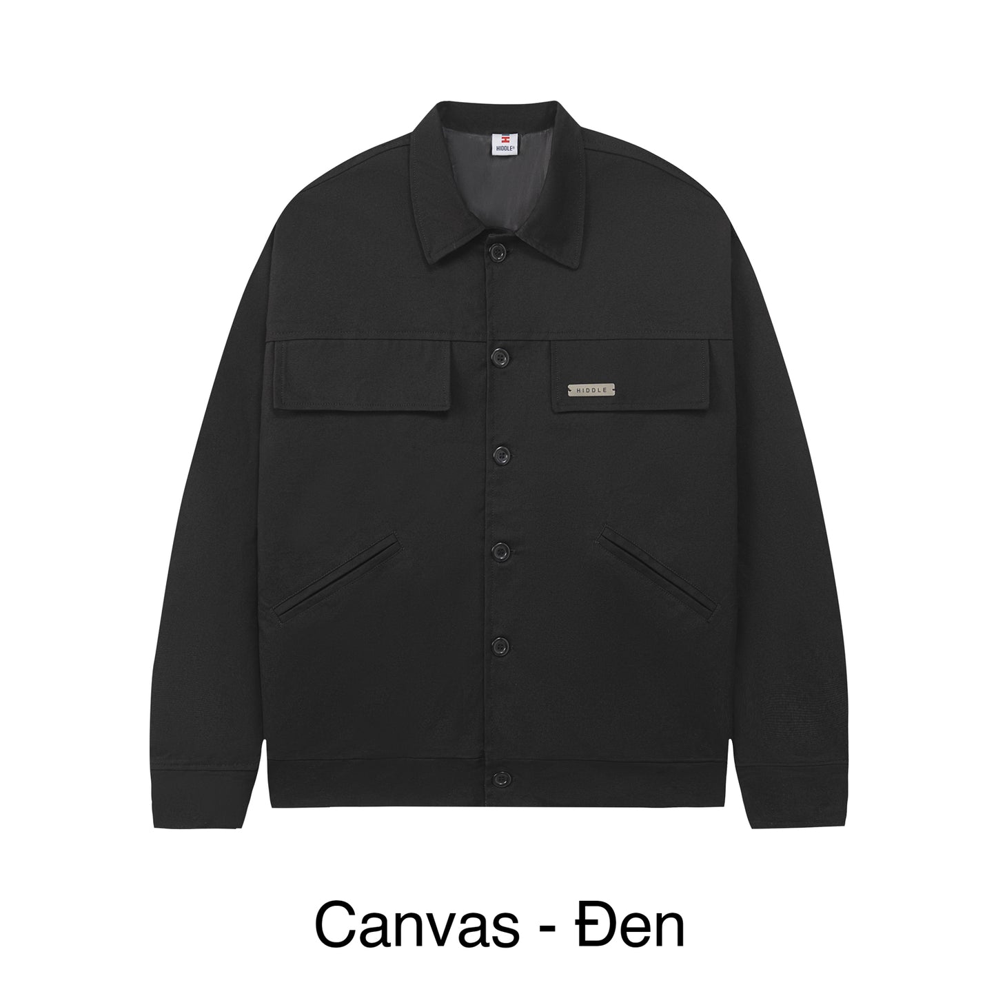 Black jacket with a brand logo on a white background