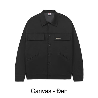 Black jacket with a brand logo on a white background