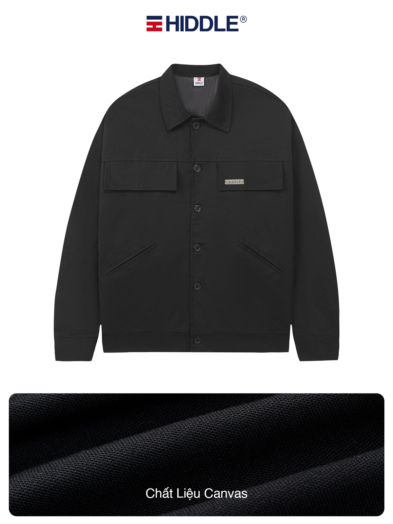 Black jacket with Hiddle logo on a white background