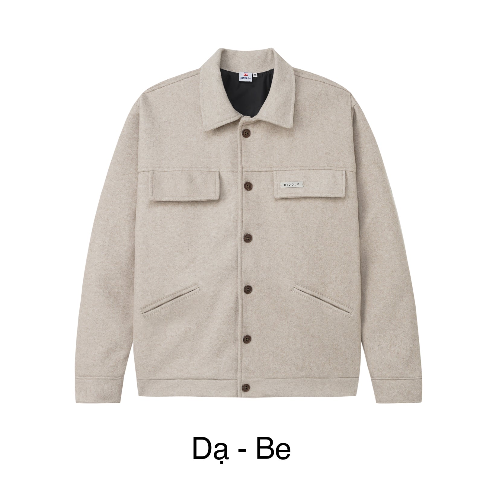 Beige jacket with button details on a white background