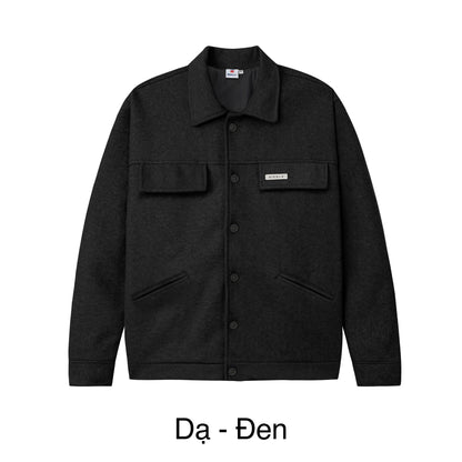 Black jacket with button details on a white background