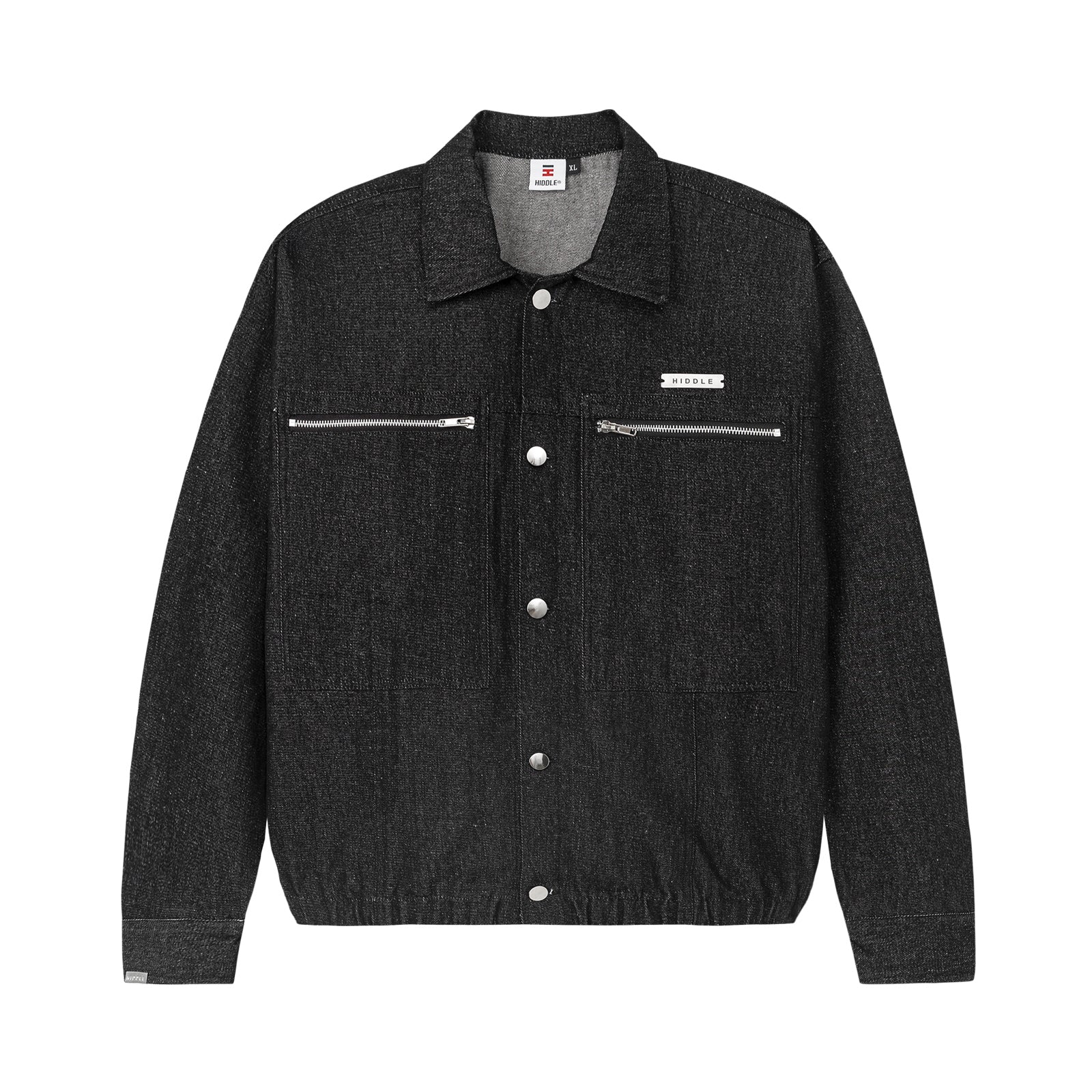 Black jacket with zippers and buttons on a white background