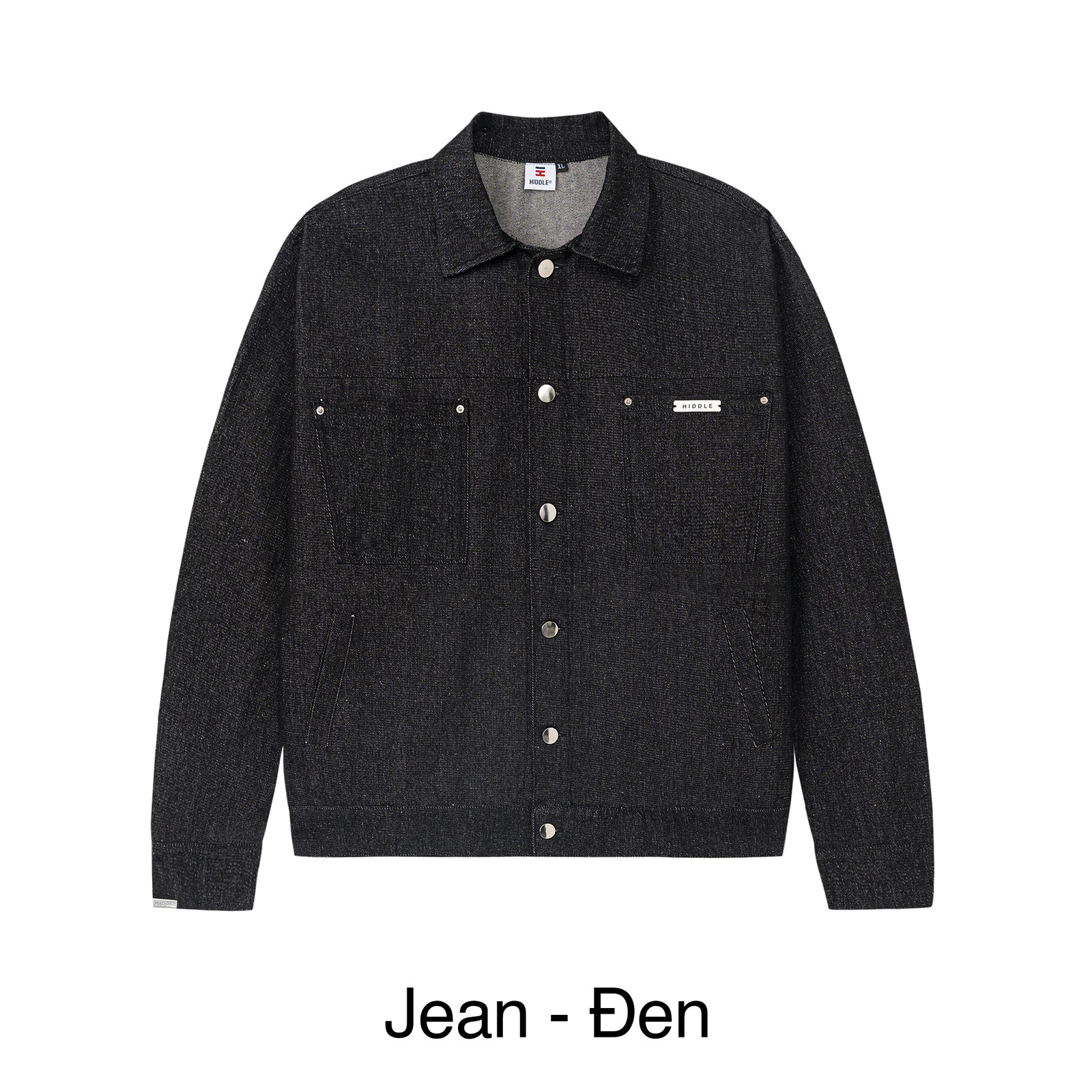 Dark denim jacket on a white background