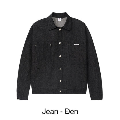 Dark denim jacket on a white background