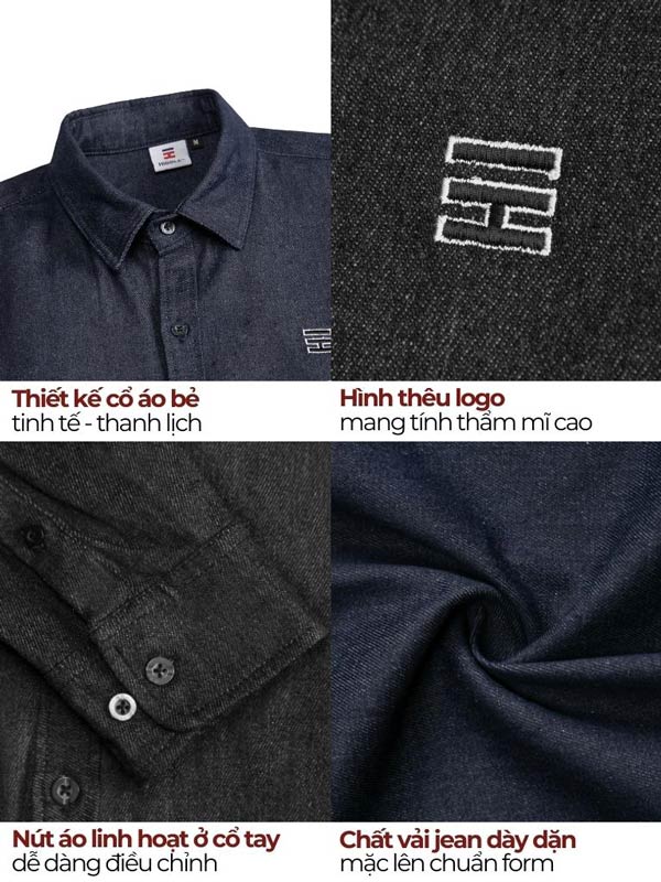 Navy blue shirt with logo embroidery on fabric texture