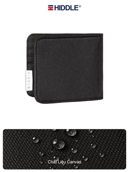 Black wallet with Hiddle branding on a white background