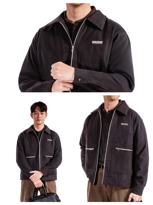Black jacket with brand logo on a white background