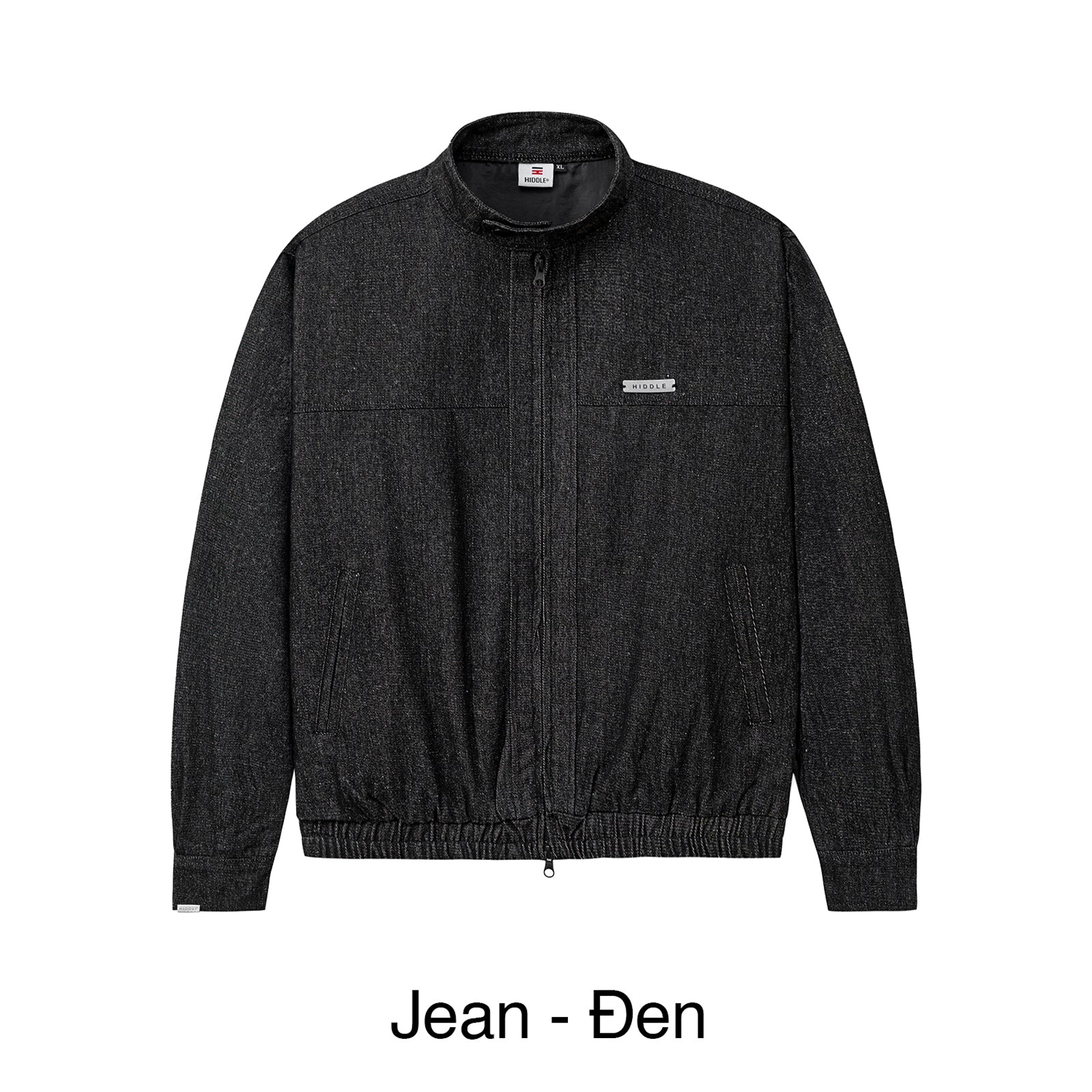Dark gray jacket with a brand logo on a white background