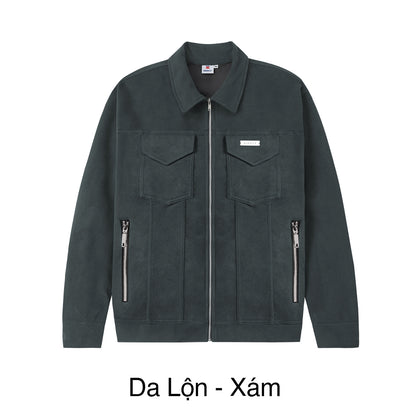 Dark gray jacket with zippers on a white background
