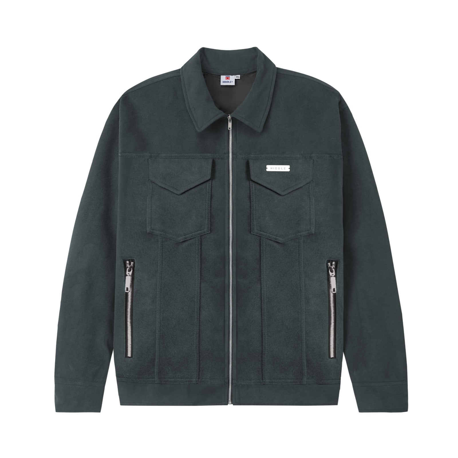 Dark gray jacket with zippers on a white background