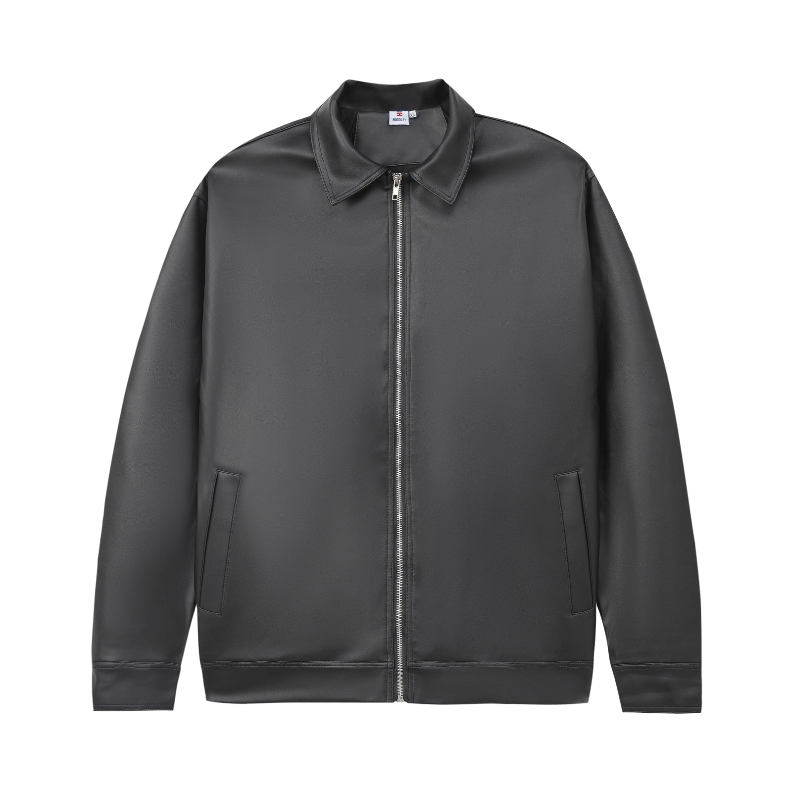 Dark gray jacket with a zipper on a white background