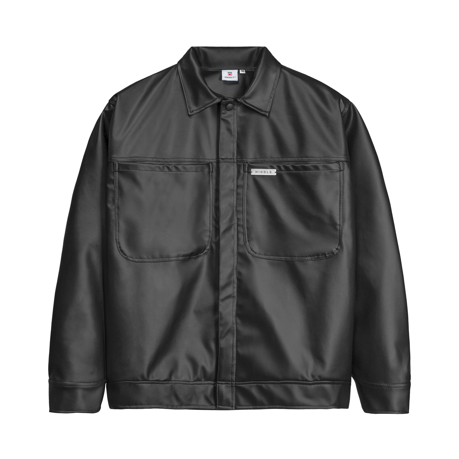 Black jacket with two front pockets on a white background