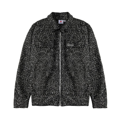 Black and gray speckled jacket on a white background