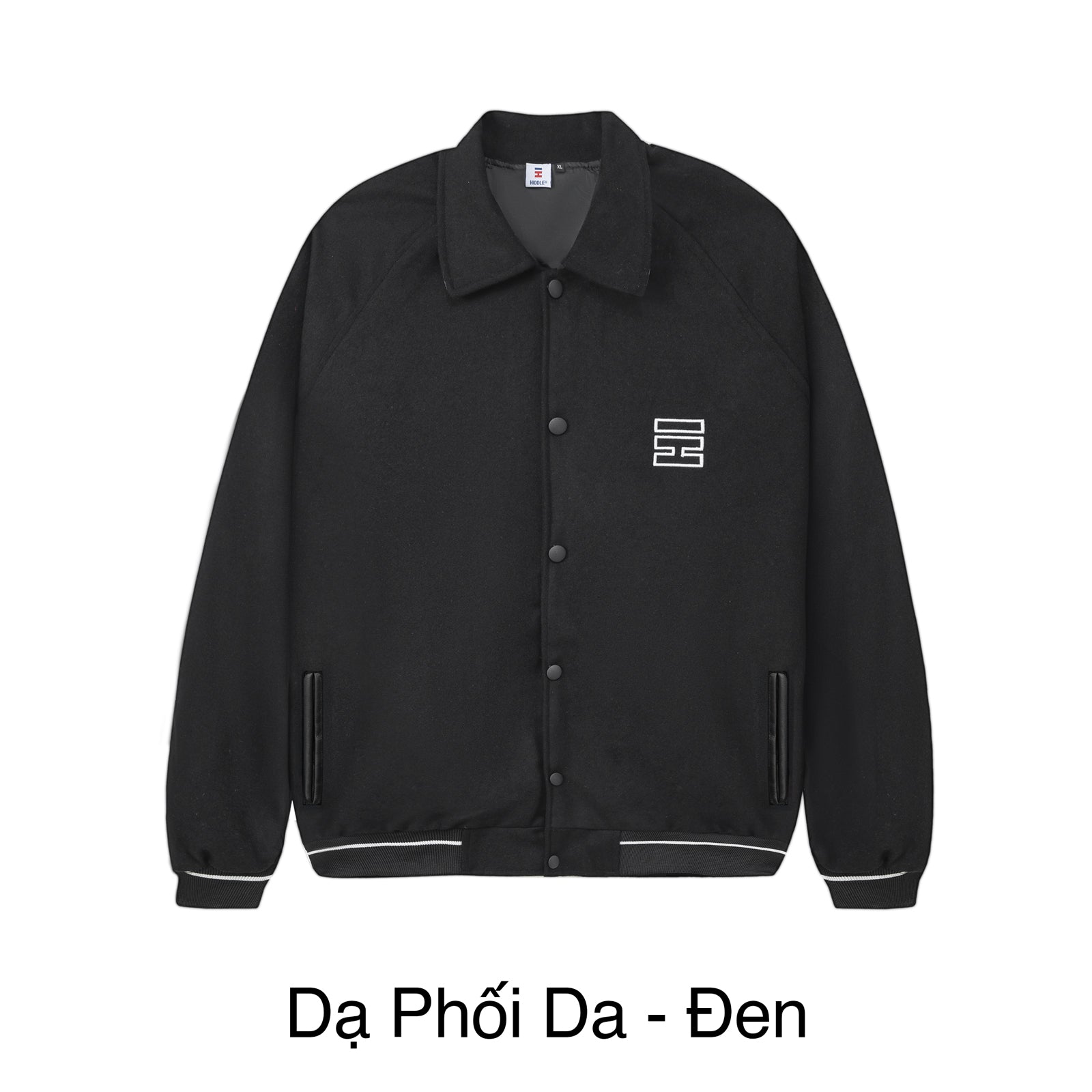 Black jacket with a logo on a white background